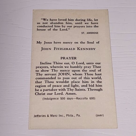 Vintage Original 1963 John F. Kennedy Catholic Funeral Prayer Memorial Card - Picture 3 of 9